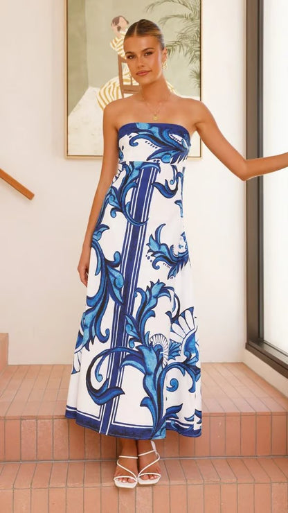 Strapless Printed Boho Maxi Dress