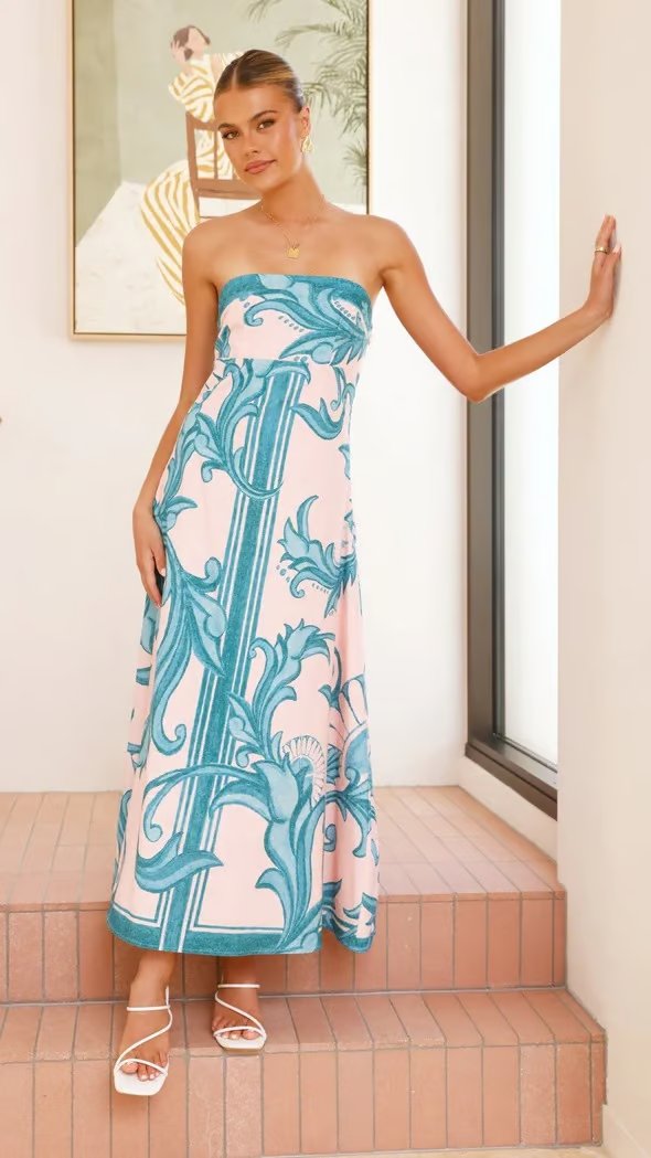 Strapless Printed Boho Maxi Dress