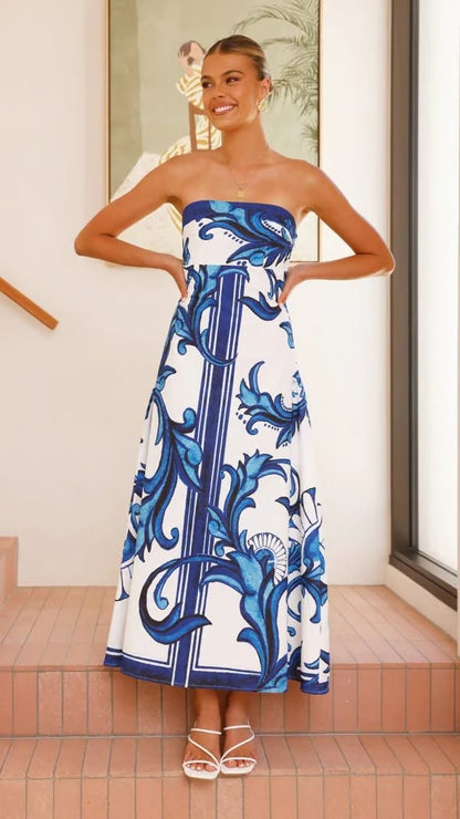 Strapless Printed Boho Maxi Dress