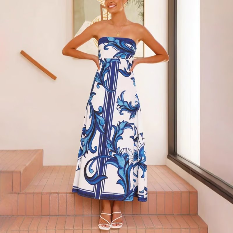 Strapless Printed Boho Maxi Dress