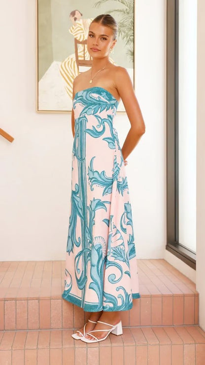 Strapless Printed Boho Maxi Dress