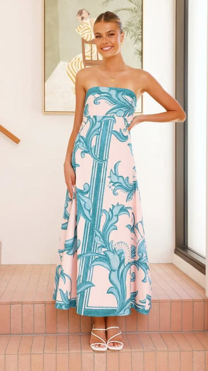 Strapless Printed Boho Maxi Dress