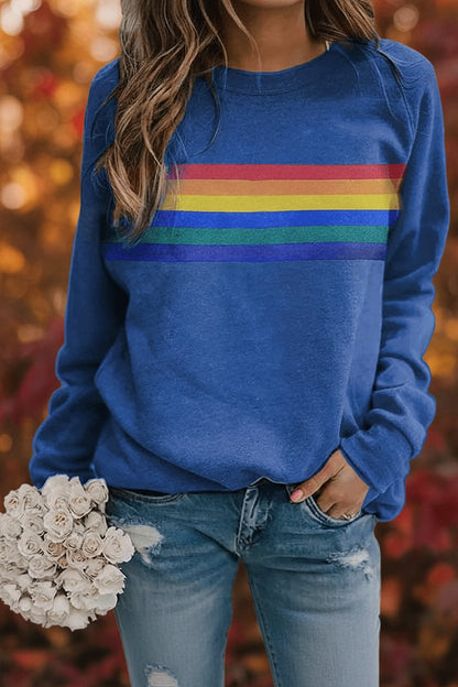 Retro Rainbow Stripe Relaxed Sweatshirt