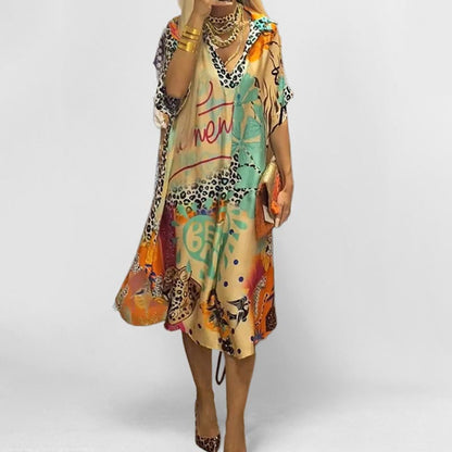 Graphic Pattern V-Neck Flared Tunic