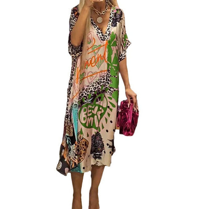 Graphic Pattern V-Neck Flared Tunic