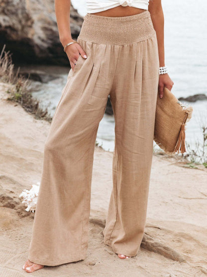 Women's High-Rise Wide-Leg Linen-Blend Trousers