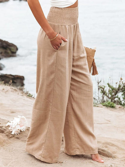 Women's High-Rise Wide-Leg Linen-Blend Trousers