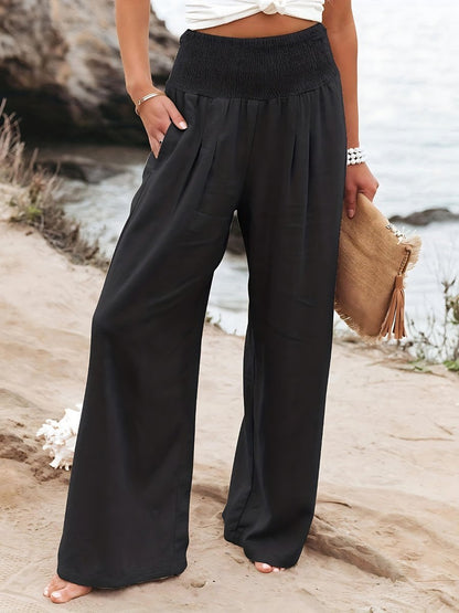 Women's High-Rise Wide-Leg Linen-Blend Trousers
