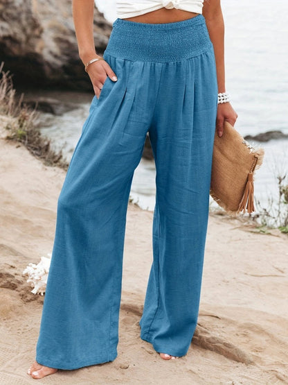 Women's High-Rise Wide-Leg Linen-Blend Trousers
