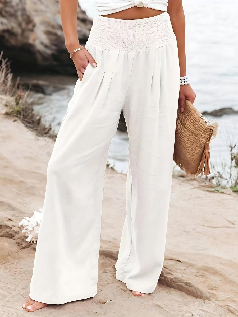 Women's High-Rise Wide-Leg Linen-Blend Trousers