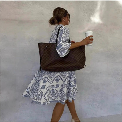Mediterranean Print Flared Tunic Dress