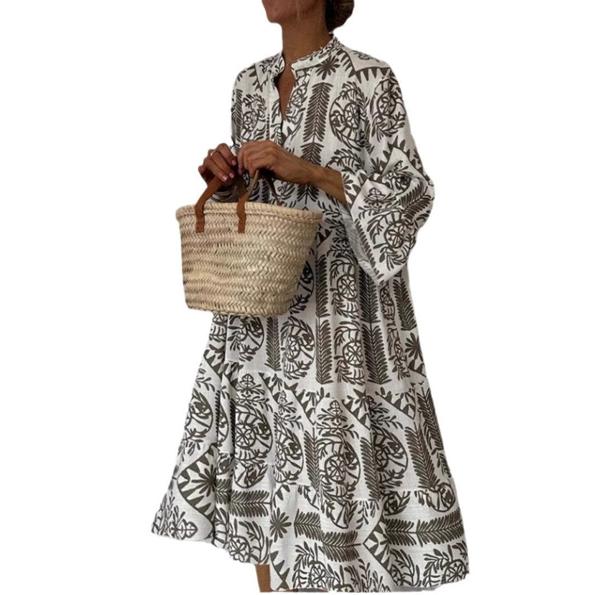 Mediterranean Print Flared Tunic Dress