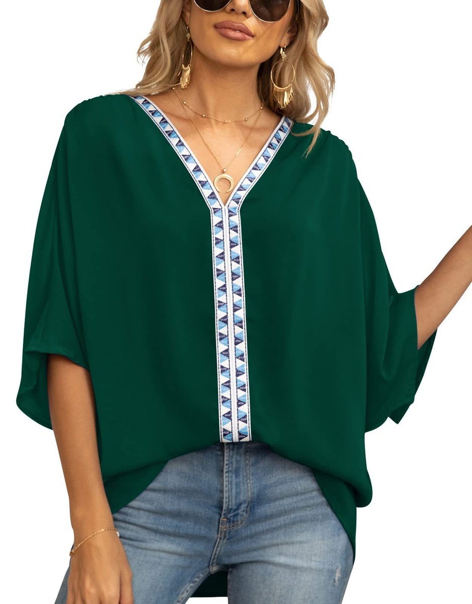 Embroidered V-Neck Boho Tunic Shirt