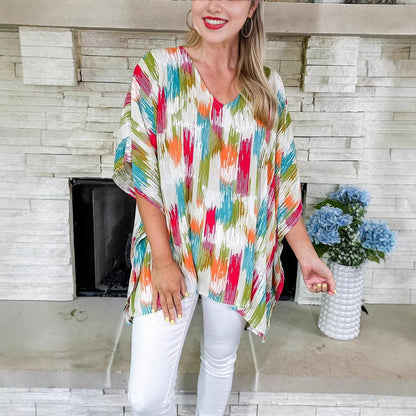 Abstract Brushstroke V-Neck Relaxed Tunic