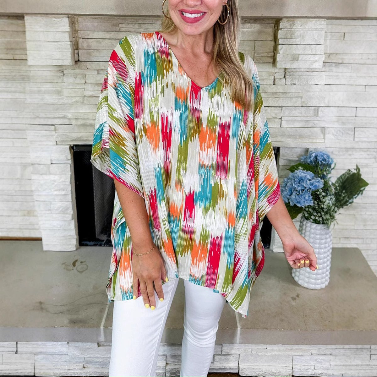 Abstract Brushstroke V-Neck Relaxed Tunic