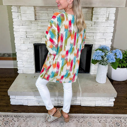 Abstract Brushstroke V-Neck Relaxed Tunic