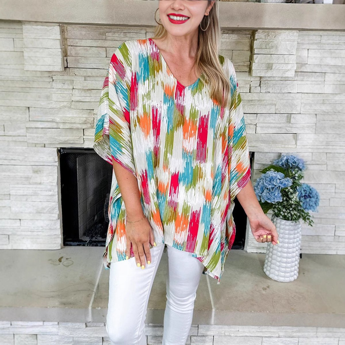 Abstract Brushstroke V-Neck Relaxed Tunic