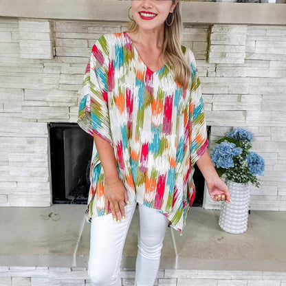 Abstract Brushstroke V-Neck Relaxed Tunic