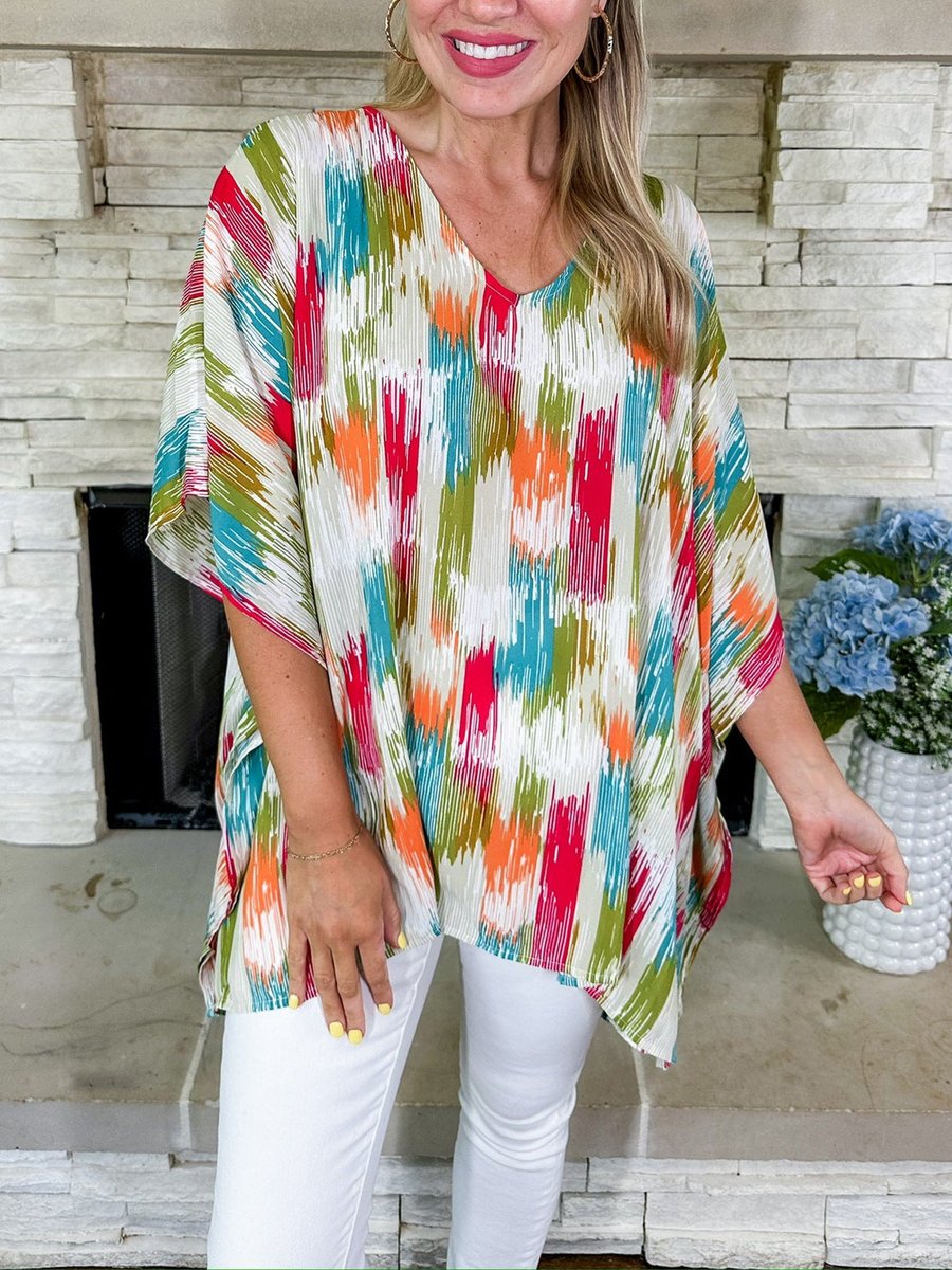 Abstract Brushstroke V-Neck Relaxed Tunic