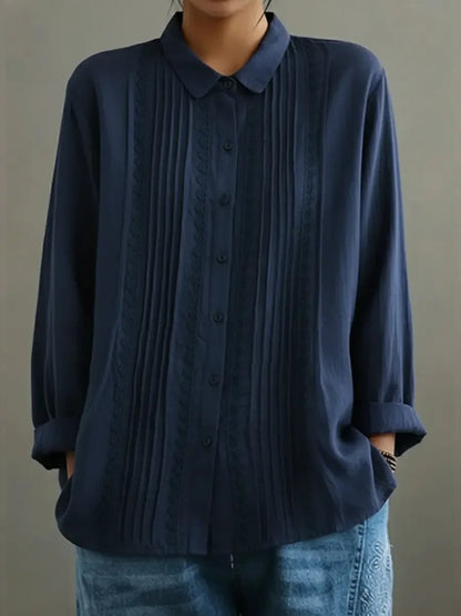 Lace-Trim Pleated Long-Sleeve Shirt