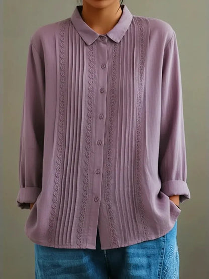 Lace-Trim Pleated Long-Sleeve Shirt