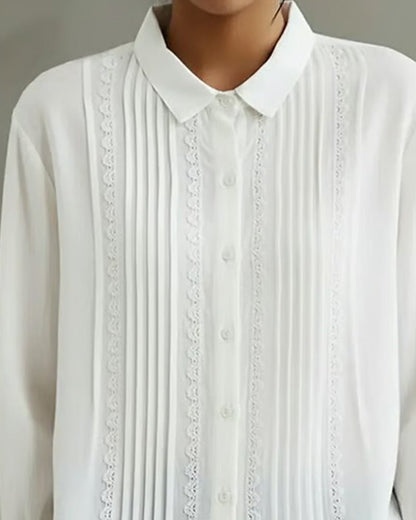 Lace-Trim Pleated Long-Sleeve Shirt