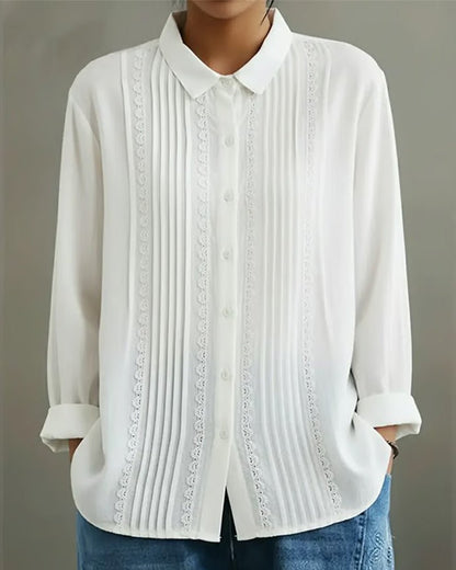 Lace-Trim Pleated Long-Sleeve Shirt
