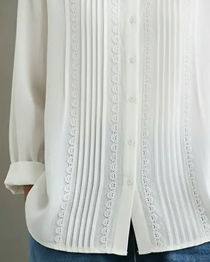 Lace-Trim Pleated Long-Sleeve Shirt