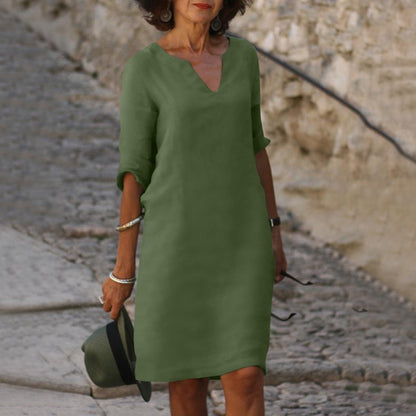 Classic V-Neck Knee-Length Dress
