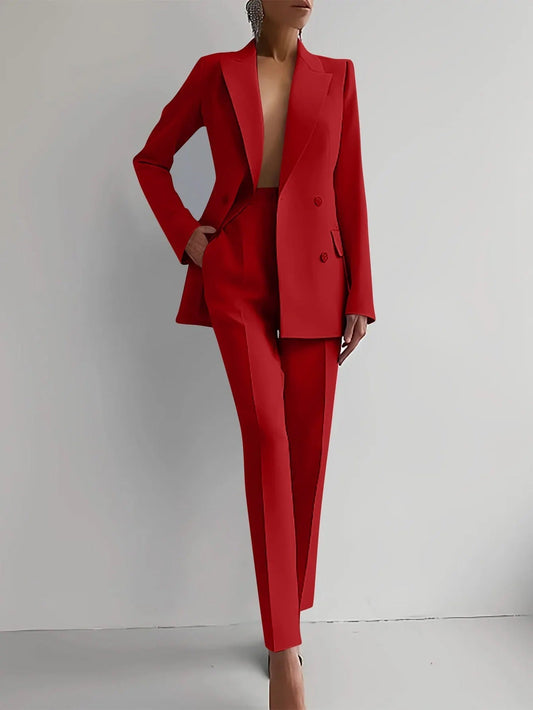 Tailored Single-Breasted Blazer and Trouser Suit Set