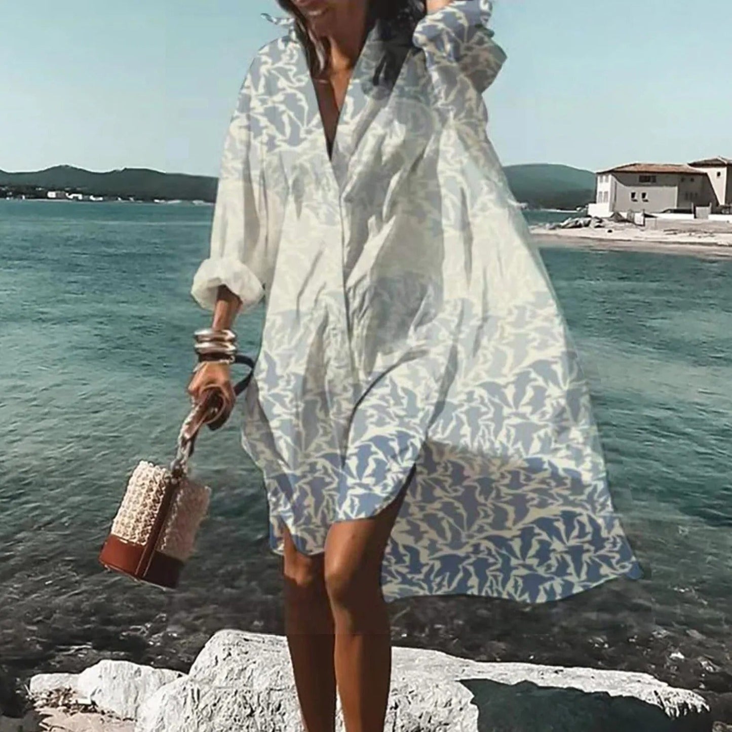 Women's Casual Button-Up Shirt Dress