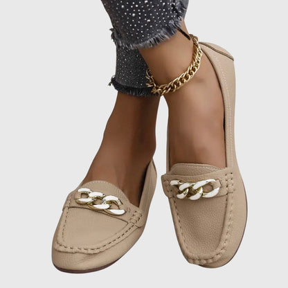 Chain Accent Leather-Look Loafers