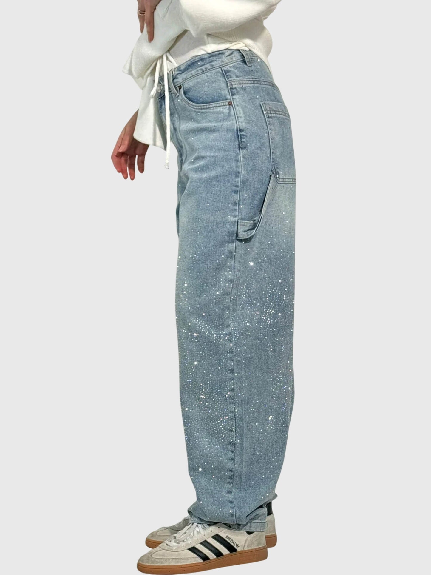 Rhinestone Embellished Wide Leg Jeans