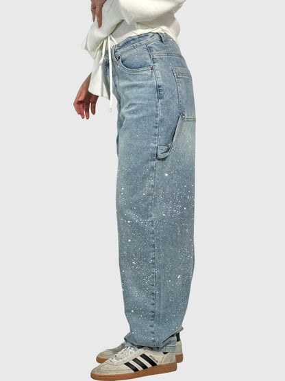 Rhinestone Embellished Wide Leg Jeans