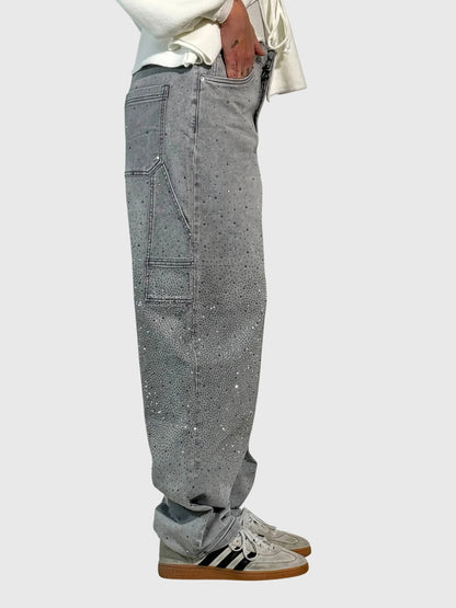 Rhinestone Embellished Wide Leg Jeans