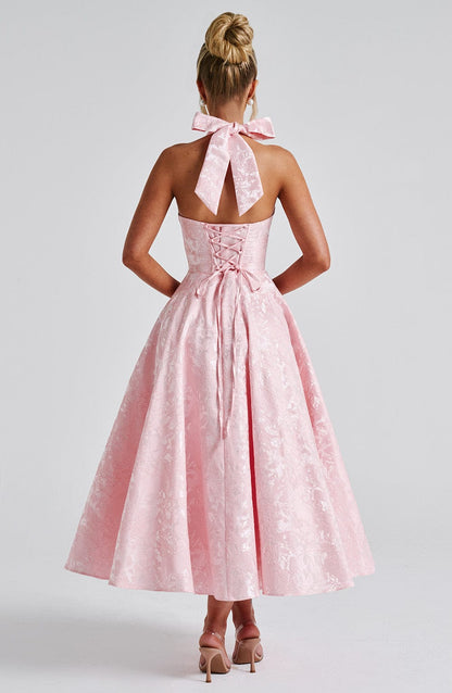 Halter-Neck Textured Midi Dress