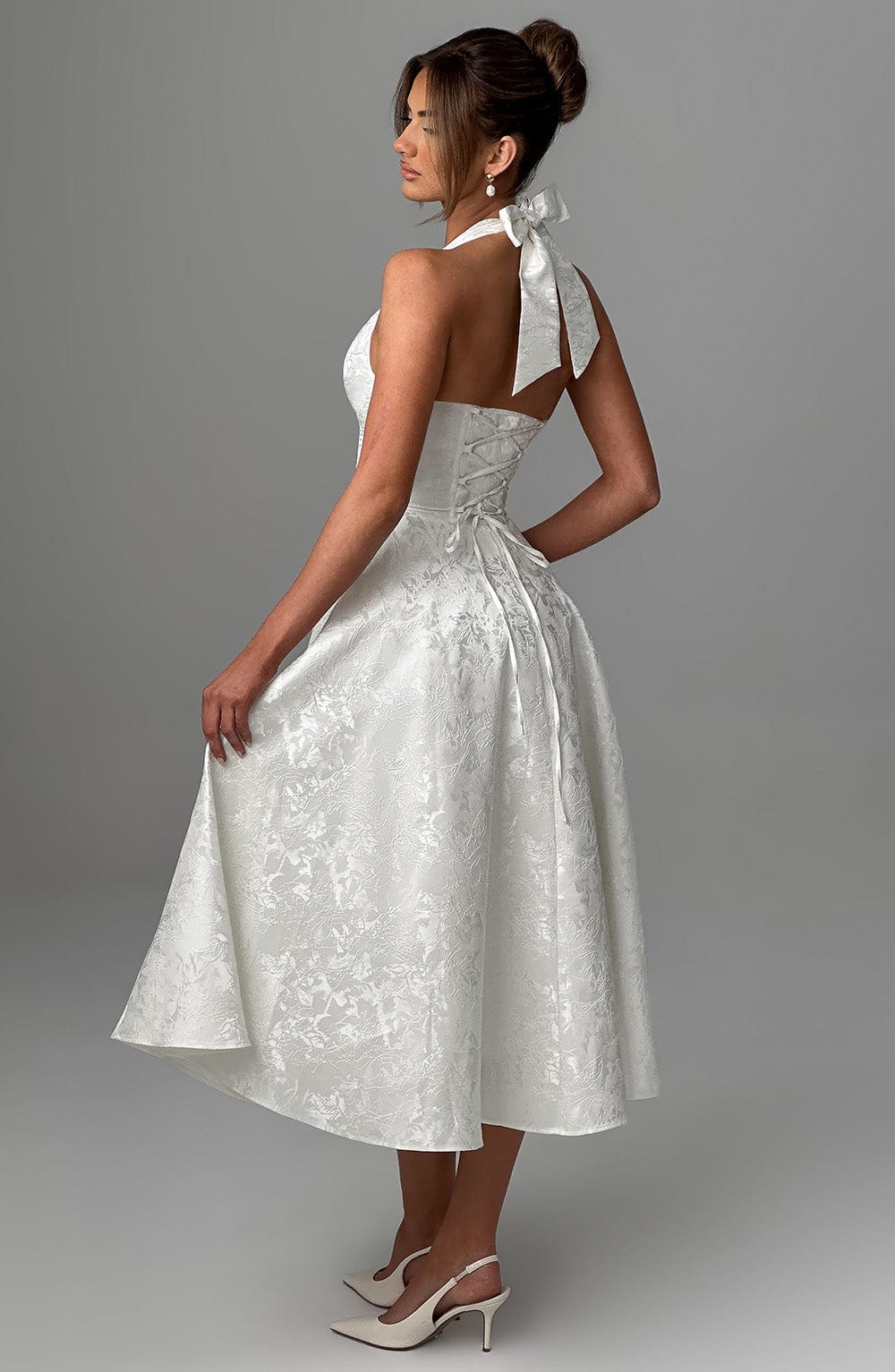 Halter-Neck Textured Midi Dress