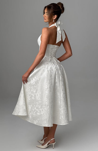 Halter-Neck Textured Midi Dress