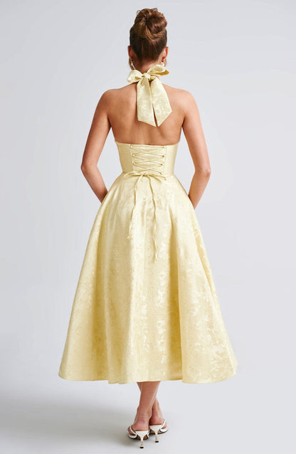 Halter-Neck Textured Midi Dress