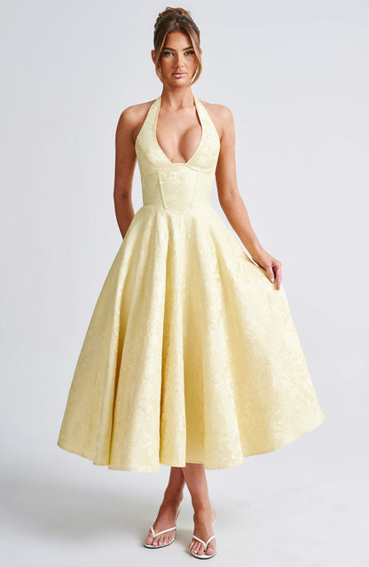 Halter-Neck Textured Midi Dress