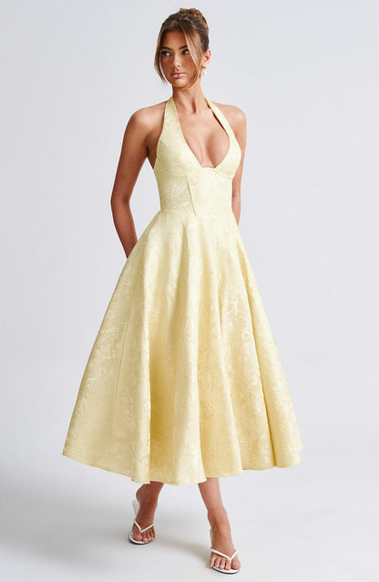 Halter-Neck Textured Midi Dress