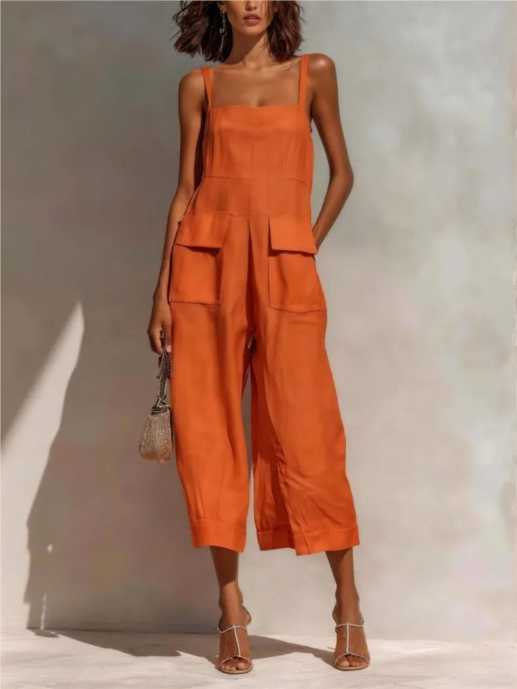 Linen-Blend Belted Midi Dress with Utility Pockets