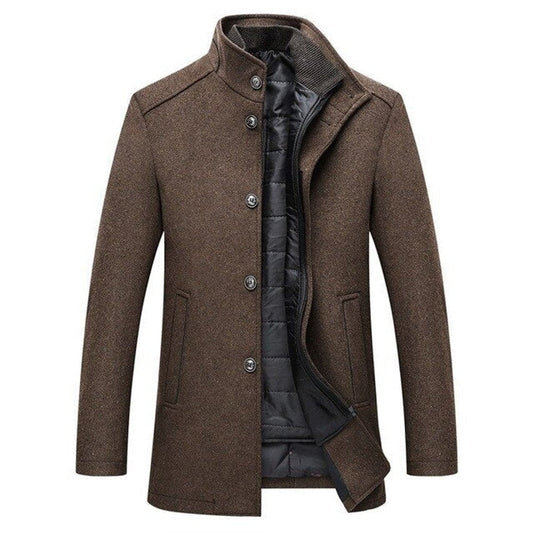 Men's Quilted-Lined Wool Blend Funnel Neck Overcoat