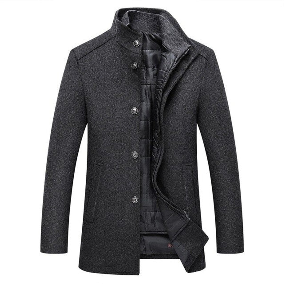 Men's Quilted-Lined Wool Blend Funnel Neck Overcoat