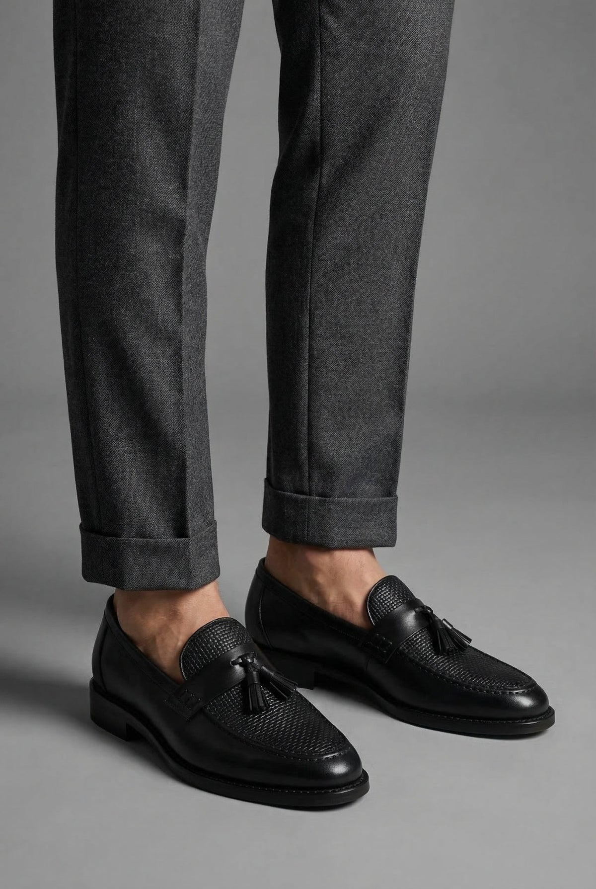 Men's Woven Tassel Loafers in Black