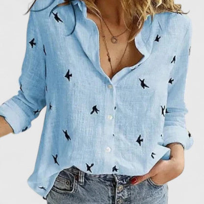 Relaxed V-Neck Linen-Blend Button Top