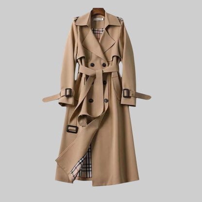 Double-Breasted Belted Long Trench Coat