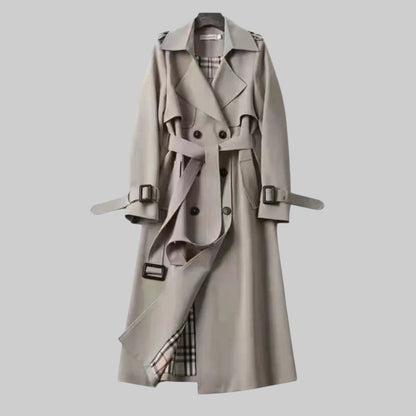 Double-Breasted Belted Long Trench Coat