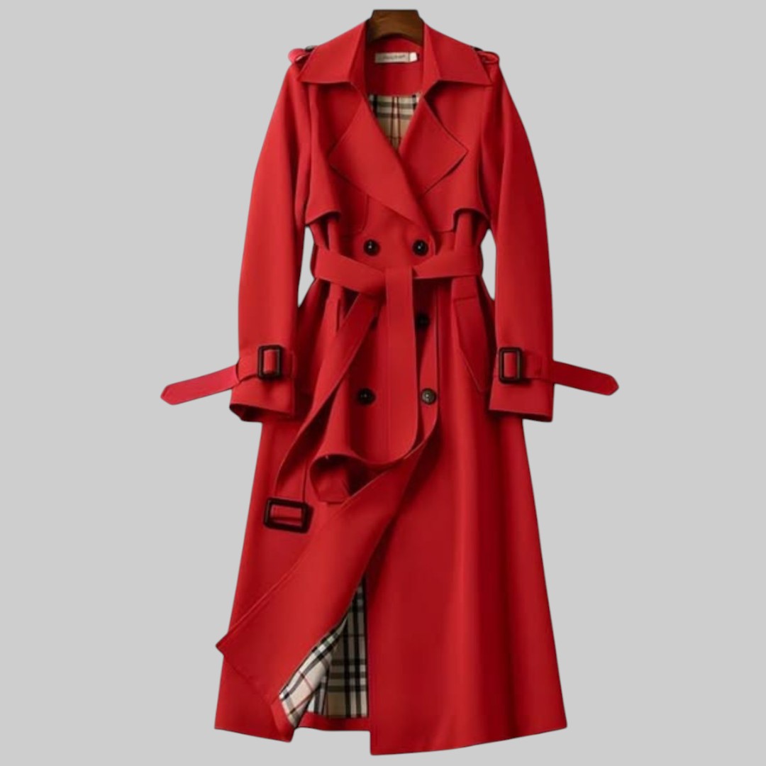 Double-Breasted Belted Long Trench Coat