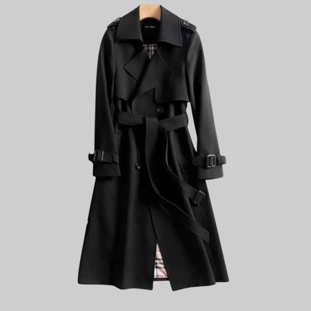 Double-Breasted Belted Long Trench Coat